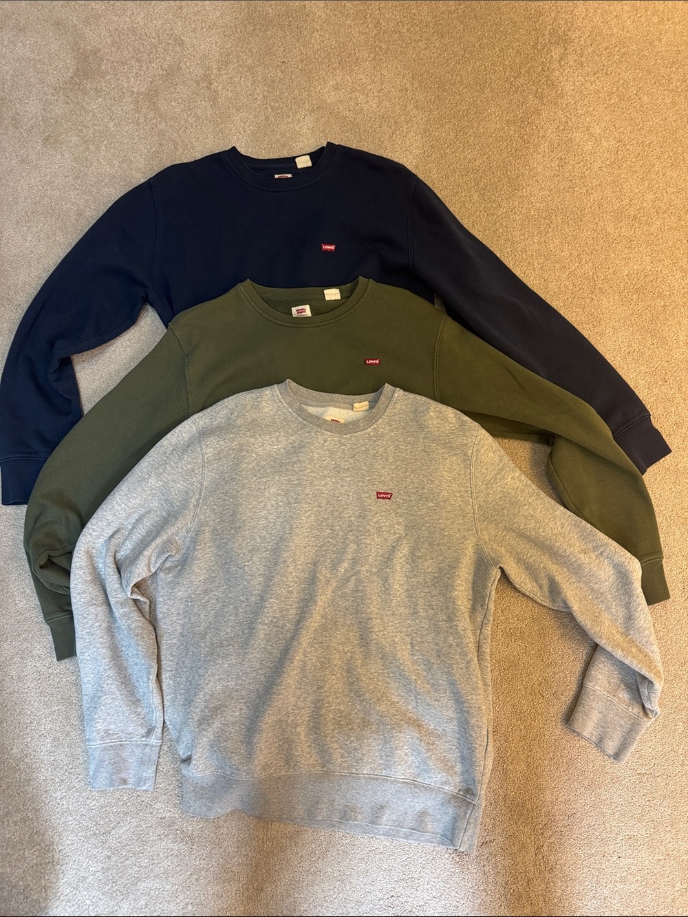 Lot of Levi's Men's Crewneck Sweater - Navy, Olive, Heather Gray